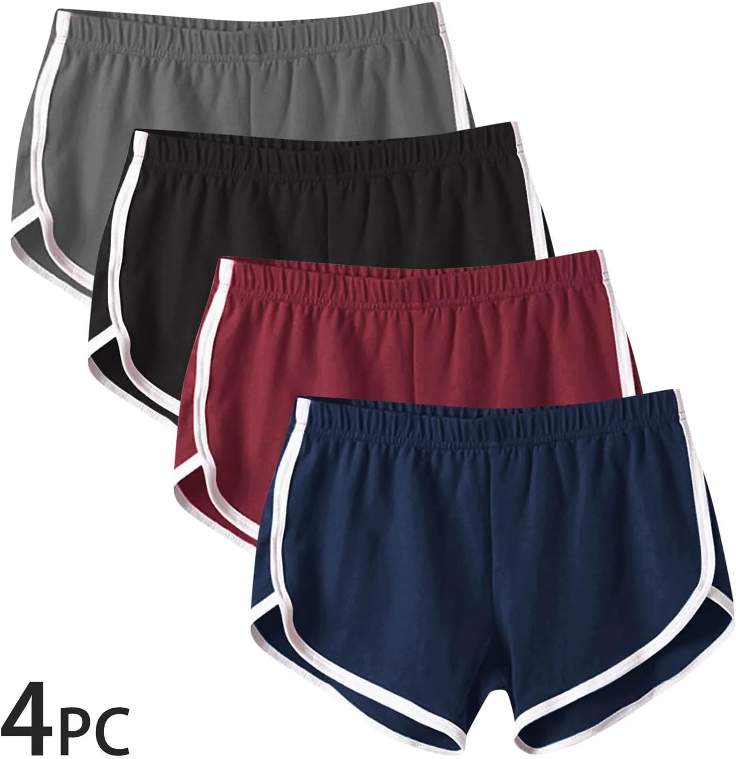 4 Pack Athletic Shorts for Women, Summer Dolphin Yoga Sweat Shorts Elastic Waist Workout Running Cycling Short Pants