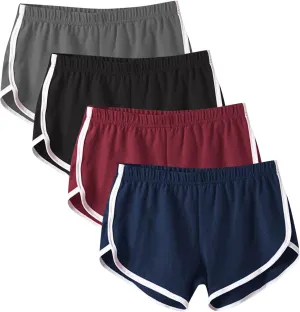 4 Pack Athletic Shorts for Women, Summer Dolphin Yoga Sweat Shorts Elastic Waist Workout Running Cycling Short Pants
