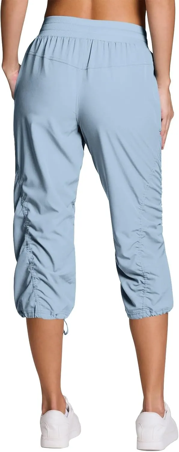 ADHOWBEW Capri Pants for Women Stretch Active Summer Drawstring Casual Hiking Outdoor Baggy Lightweight Joggers with Pockets