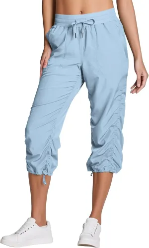 ADHOWBEW Capri Pants for Women Stretch Active Summer Drawstring Casual Hiking Outdoor Baggy Lightweight Joggers with Pockets