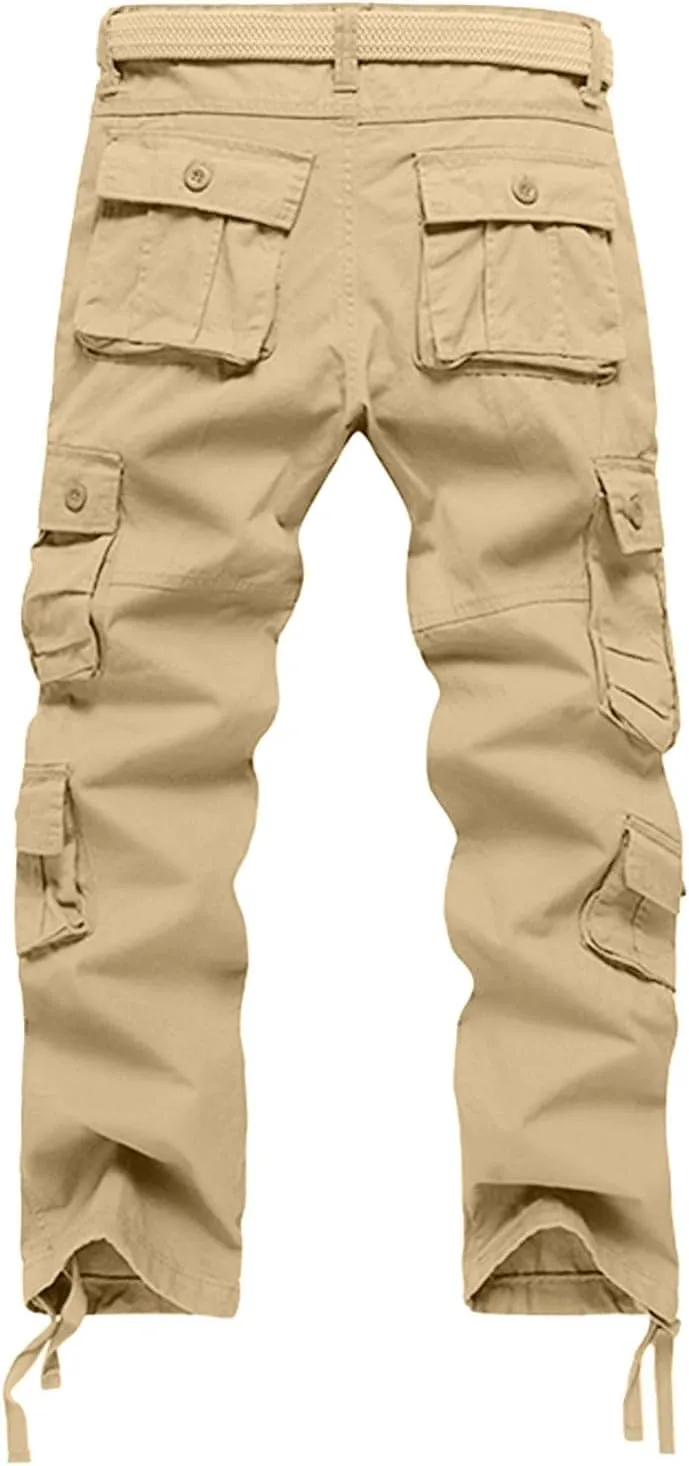 ADHOWBEW Men Cargo Pants Relaxed Fit Stretch Waterproof Construction Hiking Elastic Waist Trousers