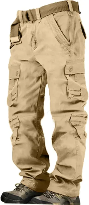 ADHOWBEW Men Cargo Pants Relaxed Fit Stretch Waterproof Construction Hiking Elastic Waist Trousers