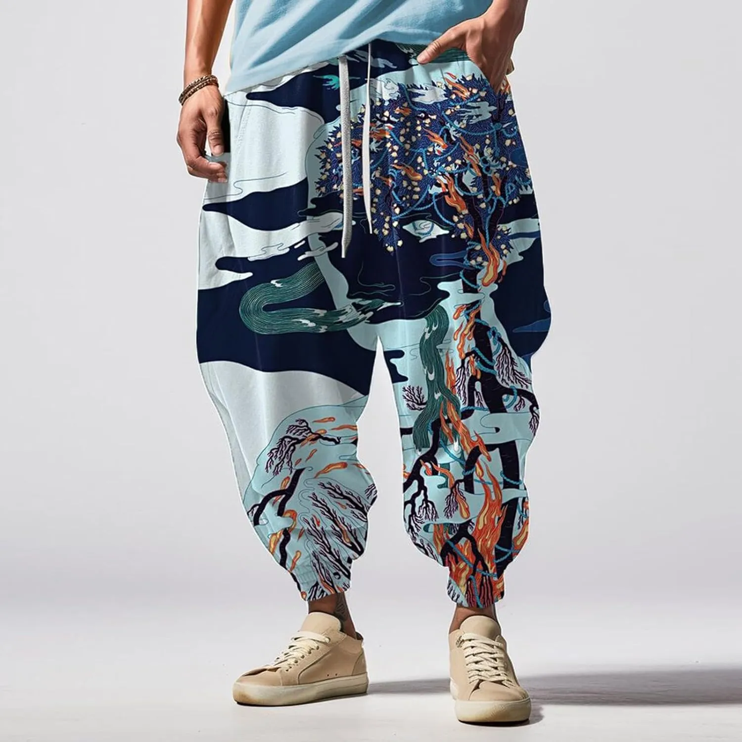 Baggy Wide Leg Pants Fashion Street Feel Casual Sweatpants Mens Drawstring Aladdil Hippie Harem Pants Yoga Pants Men