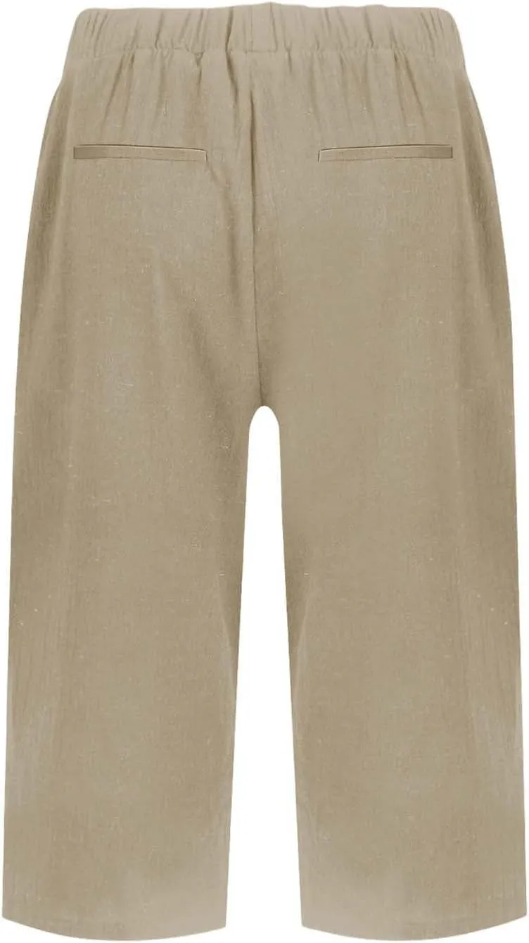 Bermuda Shorts for Women Knee Length Casual Summer Linen Capri Pants Lightweight Beach Vacation Pant with Pockets