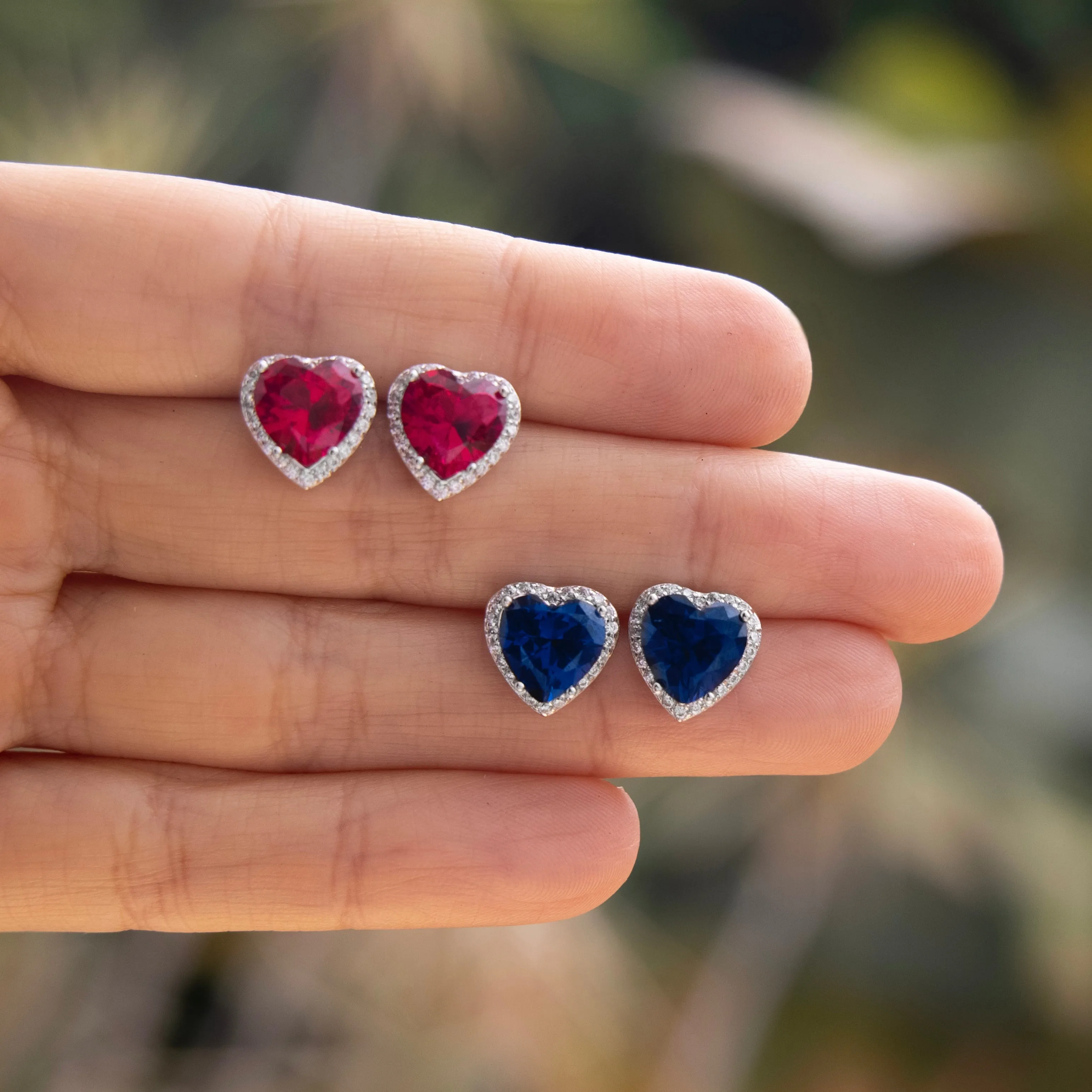 Broqueles de corazones con aureola rojo - plata 925