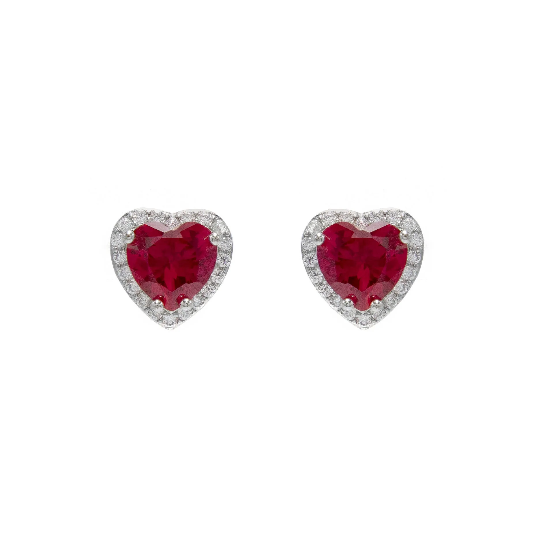 Broqueles de corazones con aureola rojo - plata 925