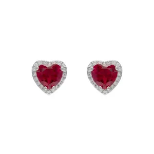 Broqueles de corazones con aureola rojo - plata 925