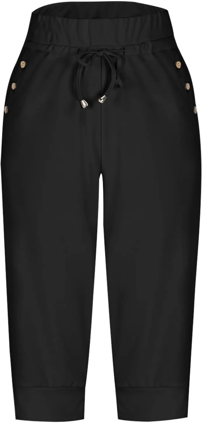Capris Pant for Women High Waist Drawstring Stretch Jogger Soft Lightweight Yoga Hiking Pant with Pockets