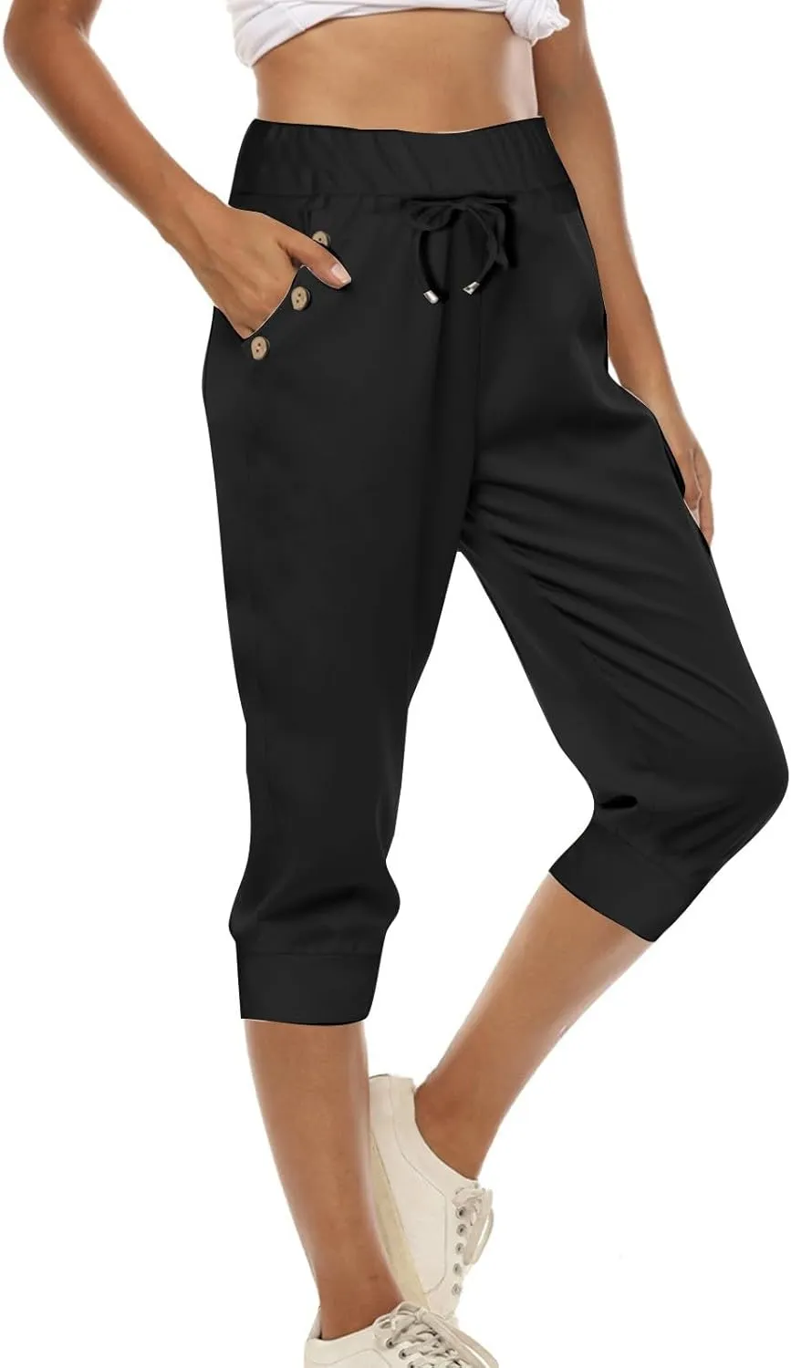 Capris Pant for Women High Waist Drawstring Stretch Jogger Soft Lightweight Yoga Hiking Pant with Pockets