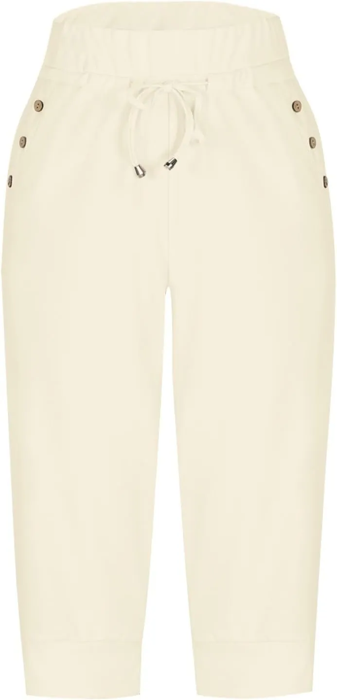 Capris Pant for Women High Waist Drawstring Stretch Jogger Soft Lightweight Yoga Hiking Pant with Pockets