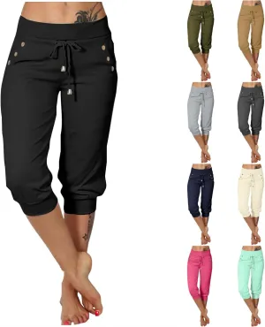 Capris Pant for Women High Waist Drawstring Stretch Jogger Soft Lightweight Yoga Hiking Pant with Pockets