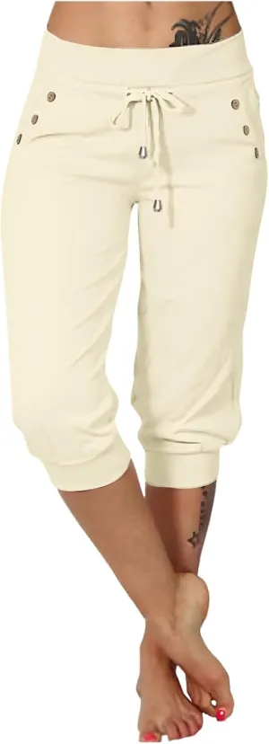Capris Pant for Women High Waist Drawstring Stretch Jogger Soft Lightweight Yoga Hiking Pant with Pockets