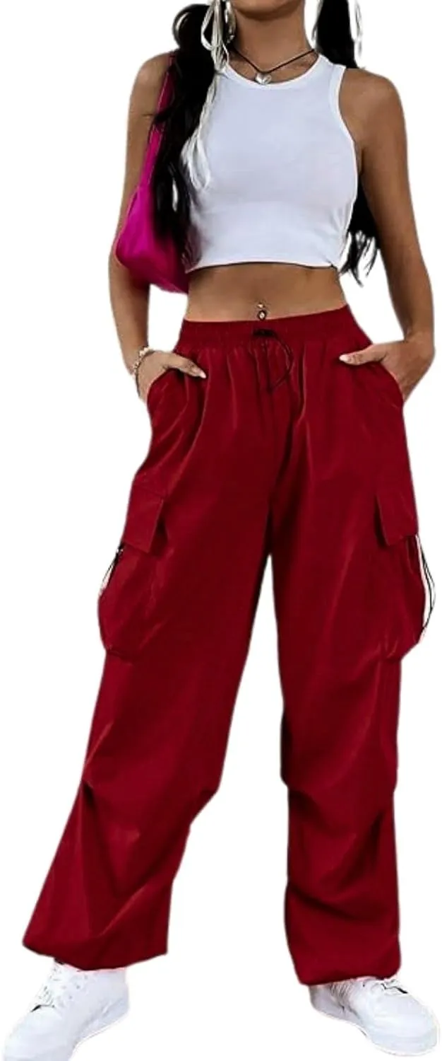 Cargo Pants Women High Waist Baggy Casual Solid Parachute Trousers Summer Loose Fit Y2K Streetwear with Multi Pockets