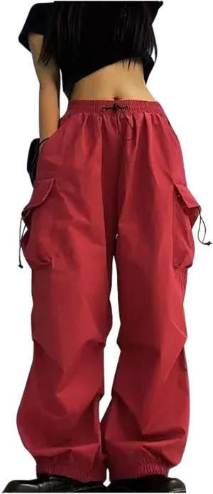 Cargo Pants Women High Waist Baggy Casual Solid Parachute Trousers Summer Loose Fit Y2K Streetwear with Multi Pockets