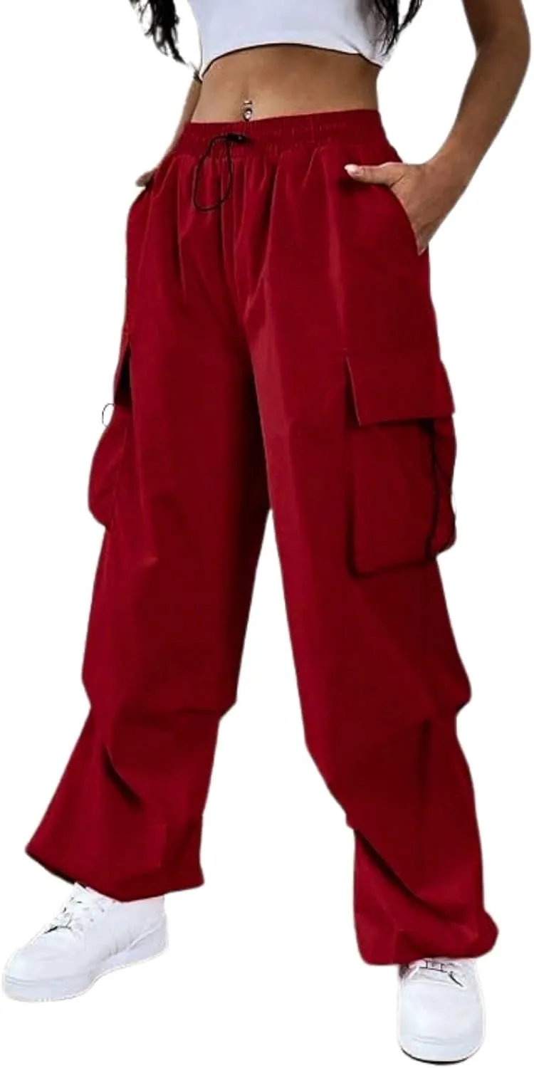 Cargo Pants Women High Waist Baggy Casual Solid Parachute Trousers Summer Loose Fit Y2K Streetwear with Multi Pockets