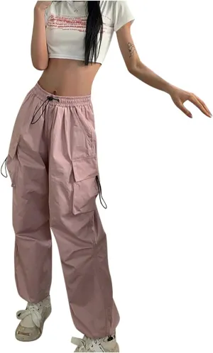 Cargo Pants Women High Waist Baggy Casual Solid Parachute Trousers Summer Loose Fit Y2K Streetwear with Multi Pockets