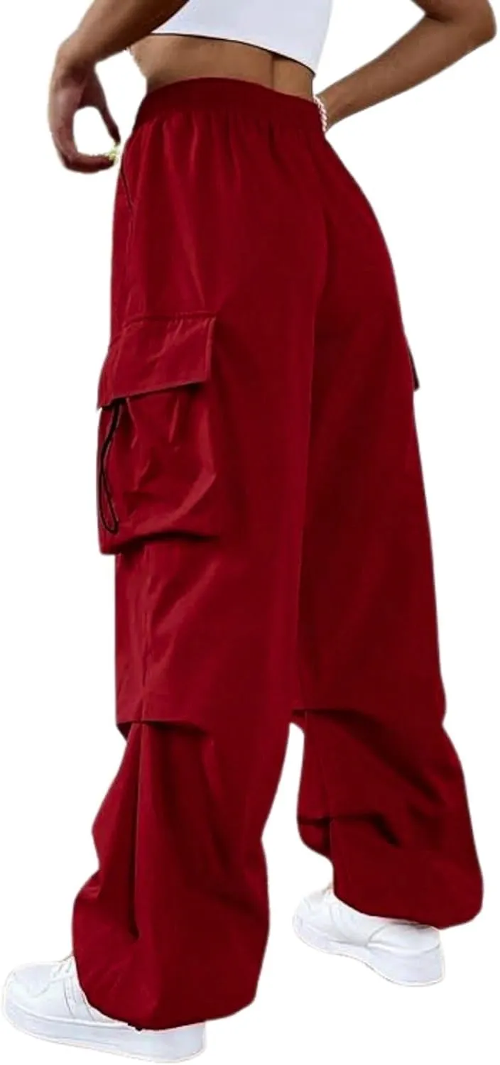 Cargo Pants Women High Waist Baggy Casual Solid Parachute Trousers Summer Loose Fit Y2K Streetwear with Multi Pockets