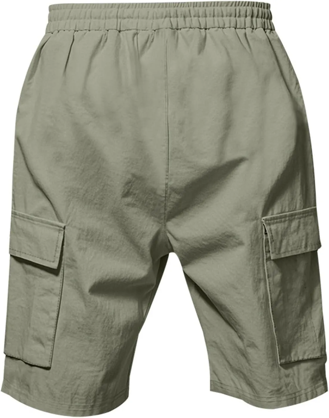 Cargo Shorts for Men Summer Casual Elastic Waist Knee Length Lightweight Beemuda Beach Linen Shorts Multi Pockets