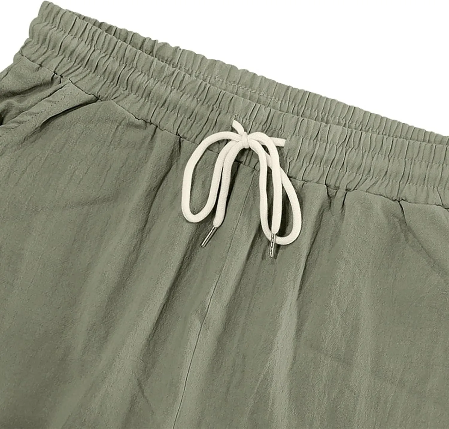 Cargo Shorts for Men Summer Casual Elastic Waist Knee Length Lightweight Beemuda Beach Linen Shorts Multi Pockets