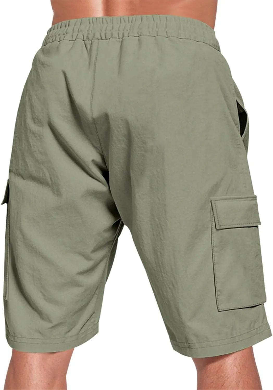 Cargo Shorts for Men Summer Casual Elastic Waist Knee Length Lightweight Beemuda Beach Linen Shorts Multi Pockets