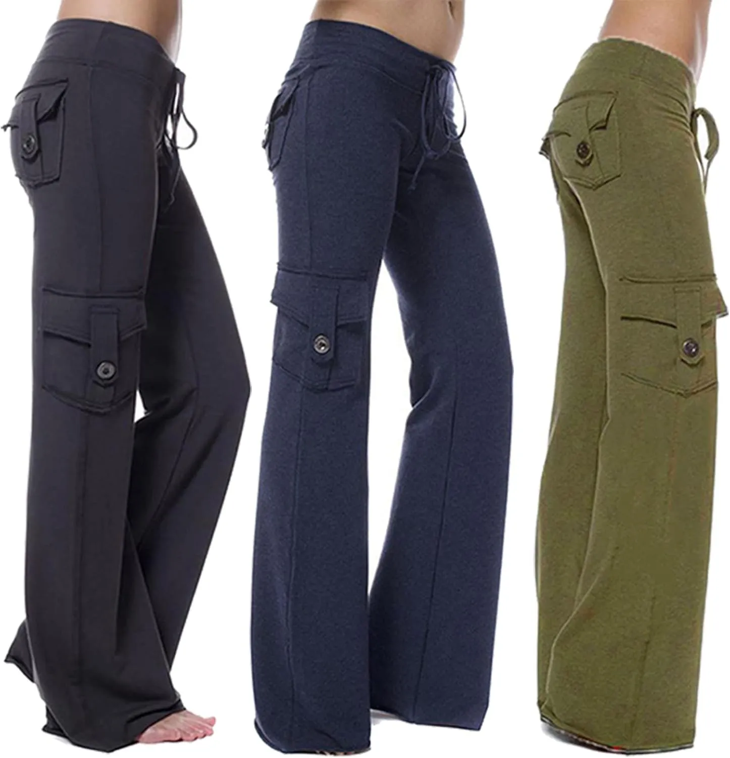 Cargo Yoga Pants for Women Plus Size Stretch Sweatpants Casual Drawstring High Waisted Long Trousers with Pockets