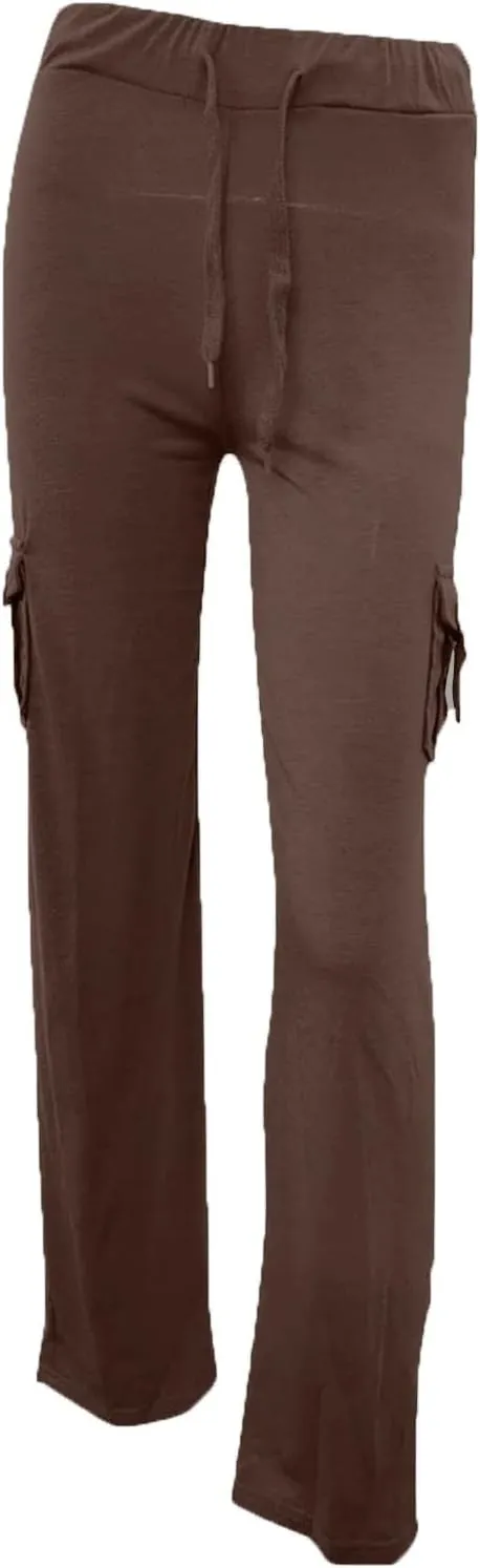 Cargo Yoga Pants for Women Plus Size Stretch Sweatpants Casual Drawstring High Waisted Long Trousers with Pockets