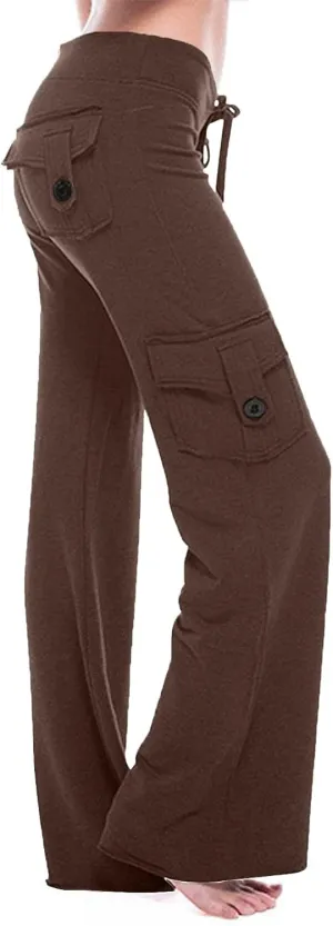 Cargo Yoga Pants for Women Plus Size Stretch Sweatpants Casual Drawstring High Waisted Long Trousers with Pockets