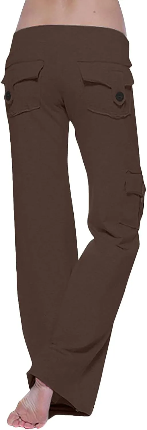 Cargo Yoga Pants for Women Plus Size Stretch Sweatpants Casual Drawstring High Waisted Long Trousers with Pockets