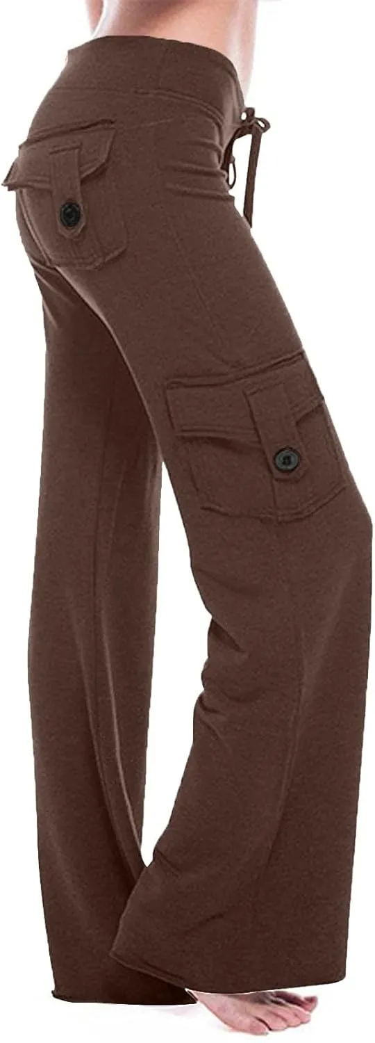 Cargo Yoga Pants for Women Plus Size Stretch Sweatpants Casual Drawstring High Waisted Long Trousers with Pockets