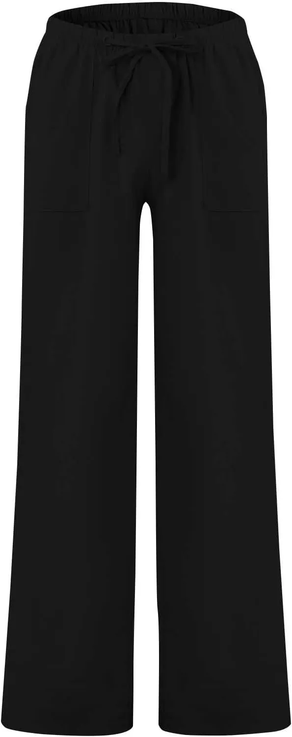 Cdiecer Cotton Linen Pants Men Summer Beach Pants Loose Fit with Elastic Waist Drawstring Pants Lightweight Wide Leg Pant