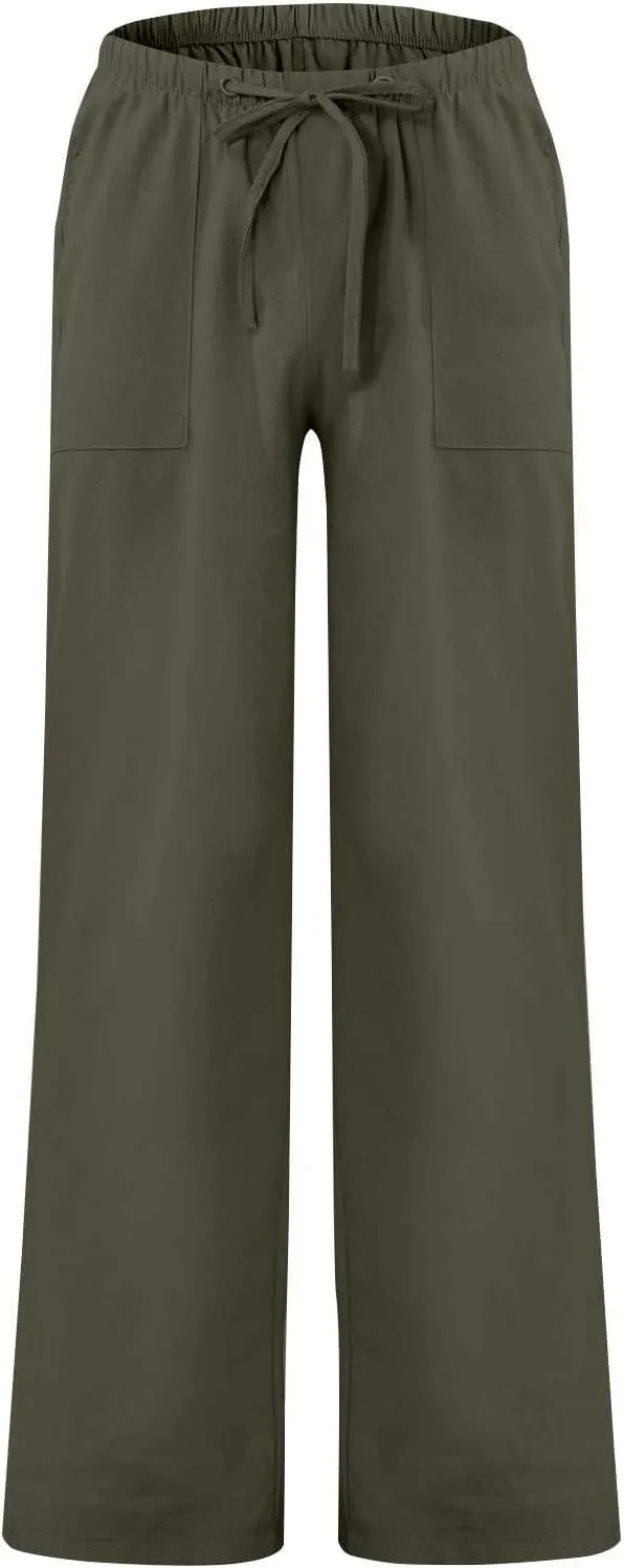 Cdiecer Cotton Linen Pants Men Summer Beach Pants Loose Fit with Elastic Waist Drawstring Pants Lightweight Wide Leg Pant
