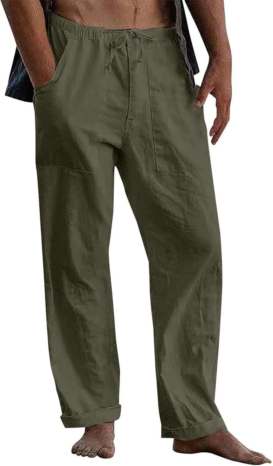 Cdiecer Cotton Linen Pants Men Summer Beach Pants Loose Fit with Elastic Waist Drawstring Pants Lightweight Wide Leg Pant