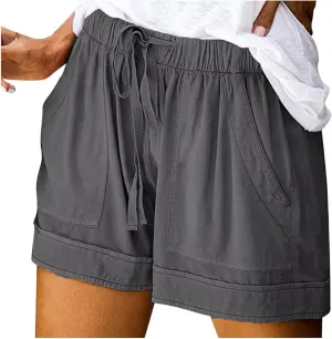 Comfy Bermuda Shorts For Women Loose Fit Elastic Waist Drawstring Casual Shorts With Pockets Summer Lounge Shorts