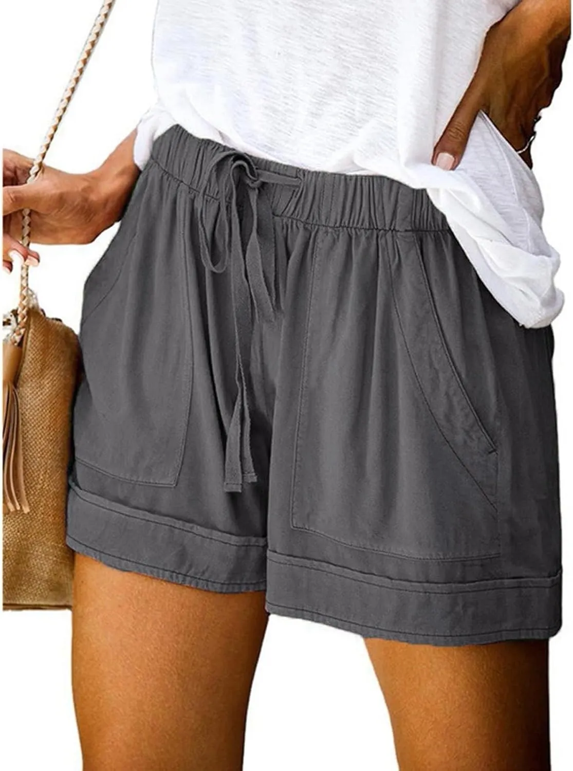 Comfy Bermuda Shorts For Women Loose Fit Elastic Waist Drawstring Casual Shorts With Pockets Summer Lounge Shorts