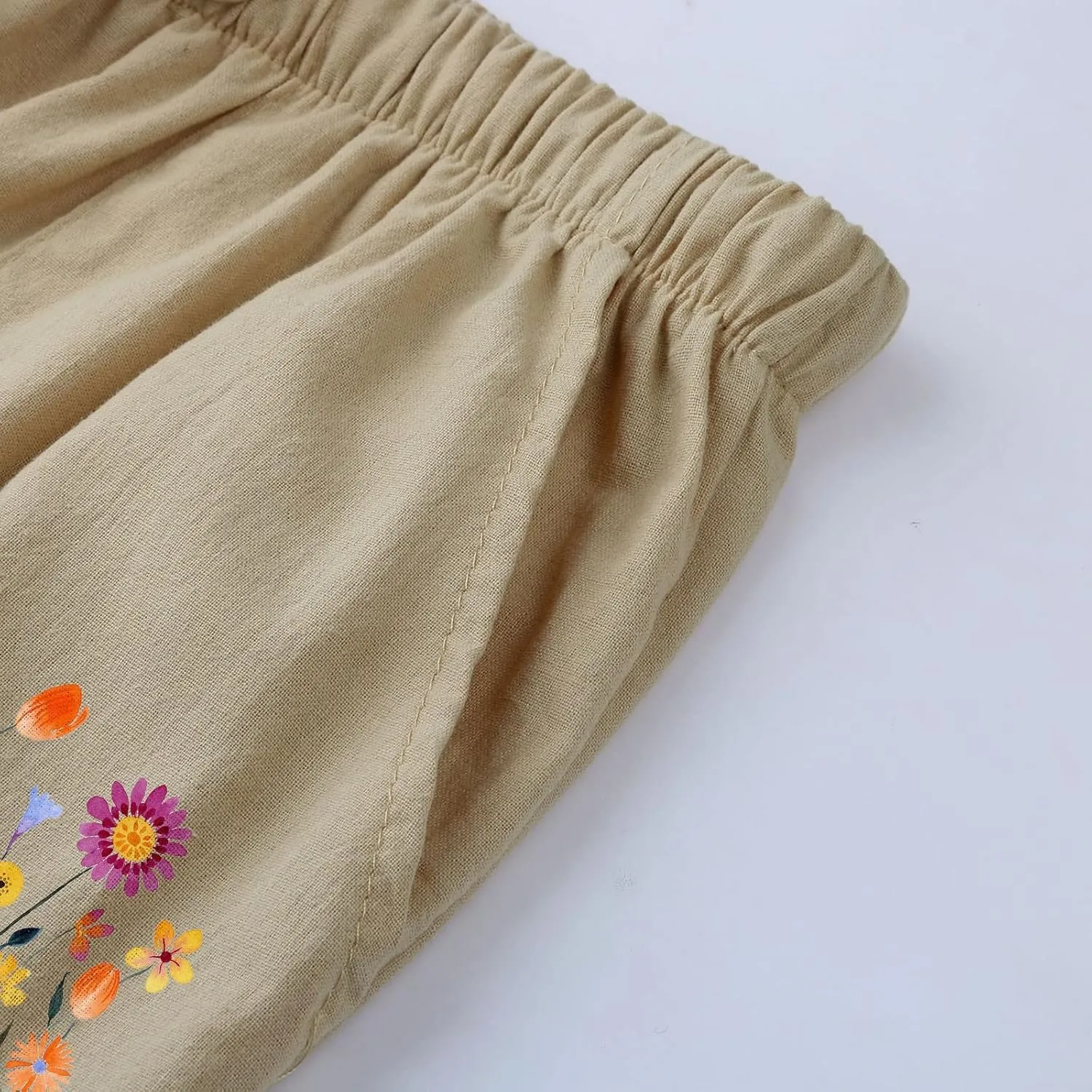 Drawstring Linen Pants Women Pants with Pockets Elastic High Waist Paper Bag Pants Linen Linen Crop Pants for Women