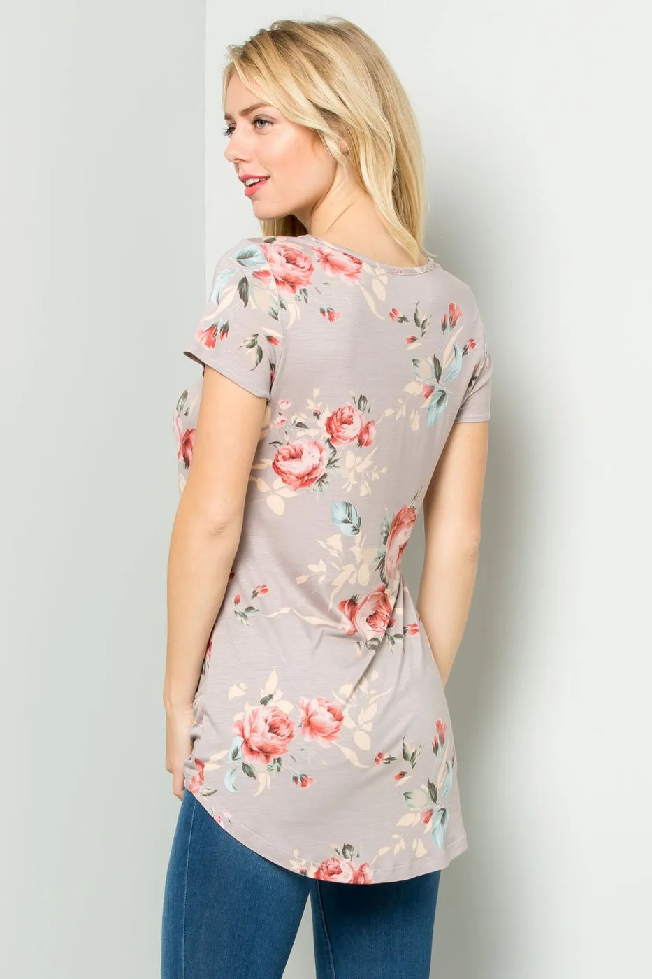 Floral side knot high-low hem top