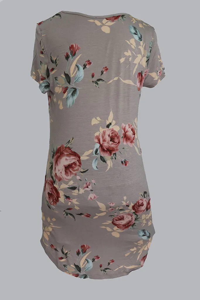 Floral side knot high-low hem top