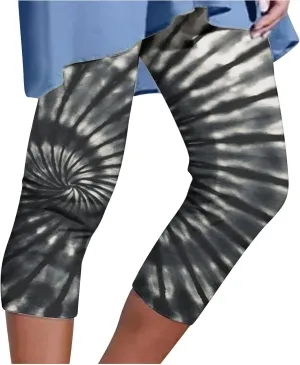 Funny High Waisted Capri Leggings for Women Cute Cow Print Yoga Pants Tummy Control Yoga Leggings Short Sweatpants
