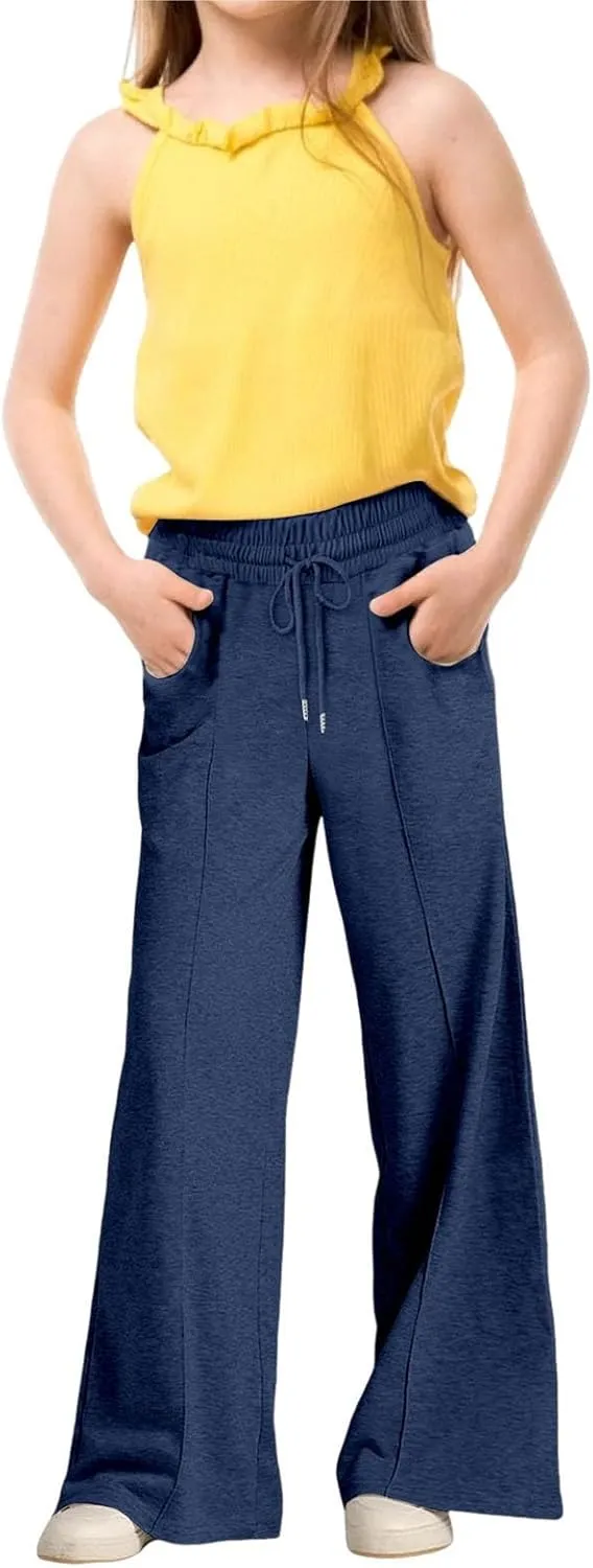 Girls Oversized Wide Leg Sweatpants Drawstring Kids Baggy Straight Leg Track Pants Casual Plain Pockets