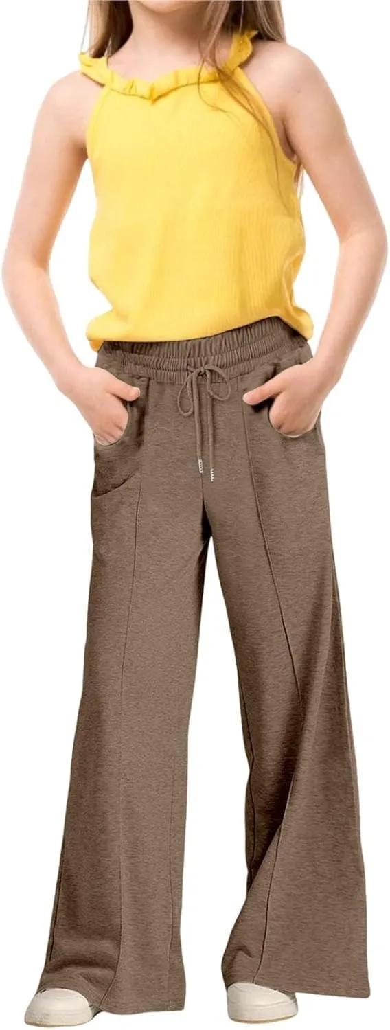 Girls Oversized Wide Leg Sweatpants Drawstring Kids Baggy Straight Leg Track Pants Casual Plain Pockets