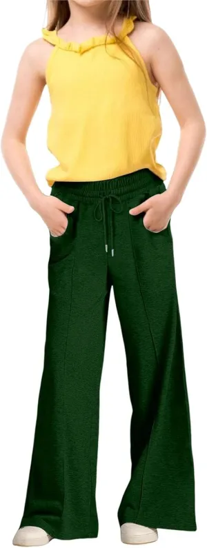 Girls Straight Wide Leg Pants Elastic High Waisted Solid Color Loose Trousers Y2k Baggy Soft Summer