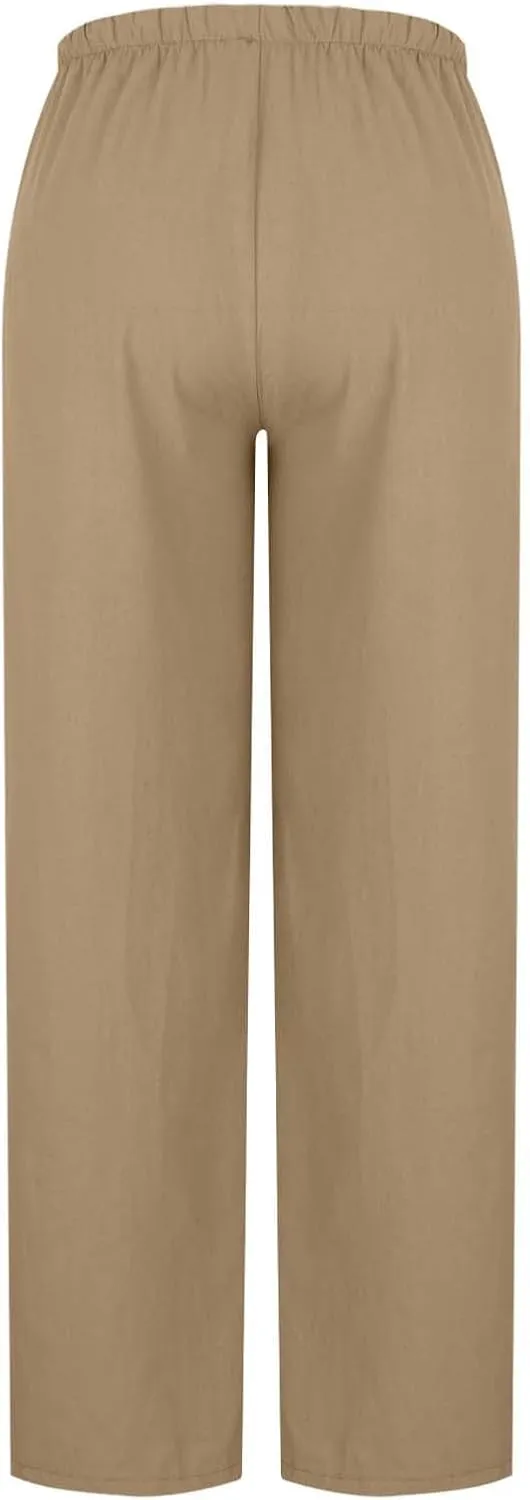 Hvyesh Low Rise Linen Pants for Women Flowy Wide Leg Summer Casual 2025 Y2k Streetwear Trendy Baggy Sweatpants Drawstring