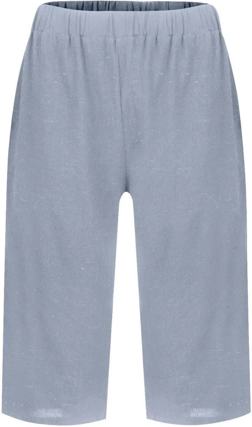 Linen Bermuda Shorts for Women Knee Length 2025 Summer Casual Trendy Beach Pants with Pockets