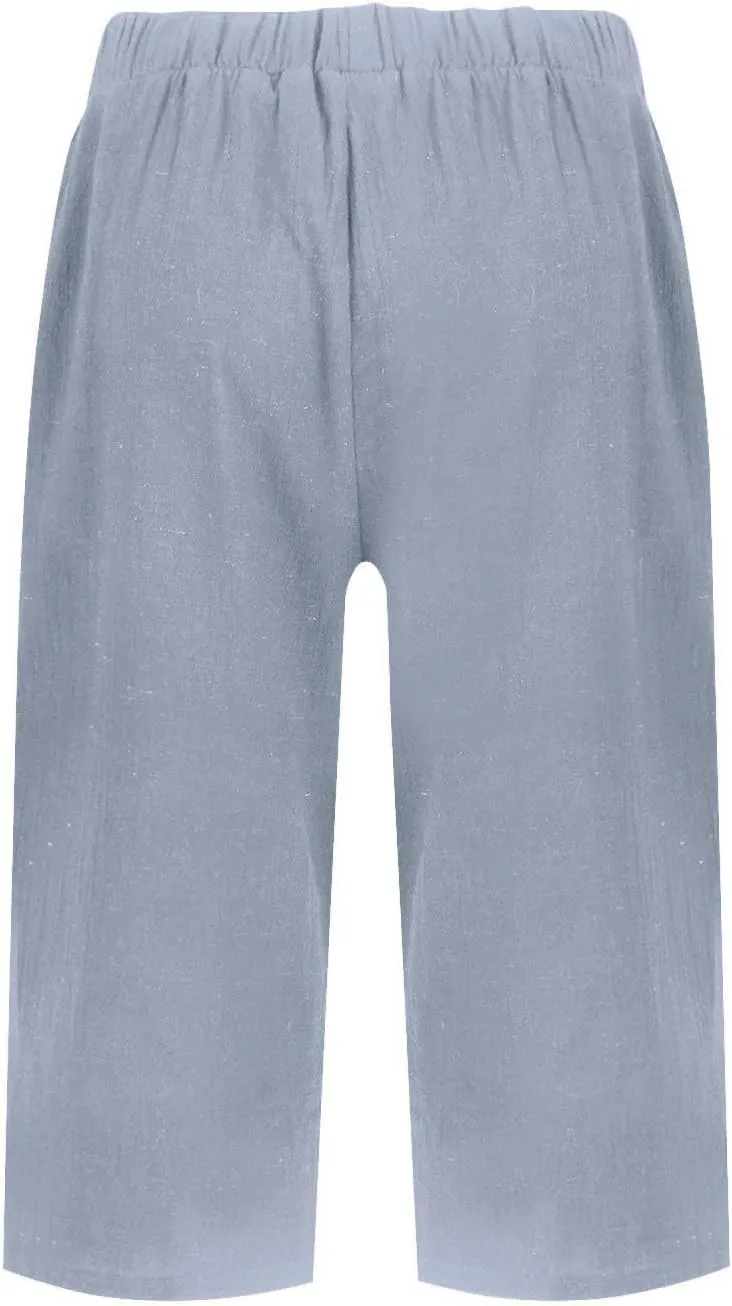 Linen Bermuda Shorts for Women Knee Length 2025 Summer Casual Trendy Beach Pants with Pockets
