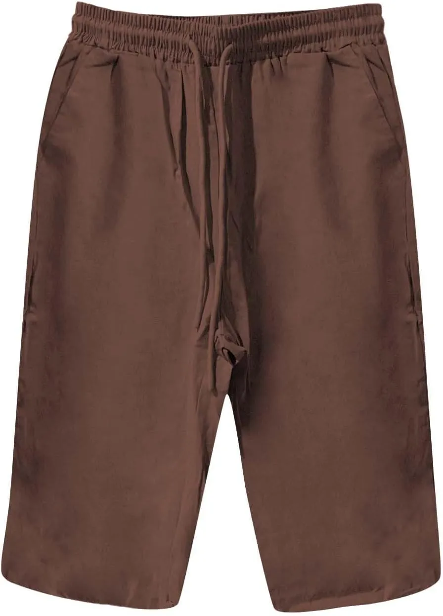 Linen Capri Pants for Women Elastic Waist Pants High Waist Drawstring Casual Pant Lightweight Loose Trousers with Pockets