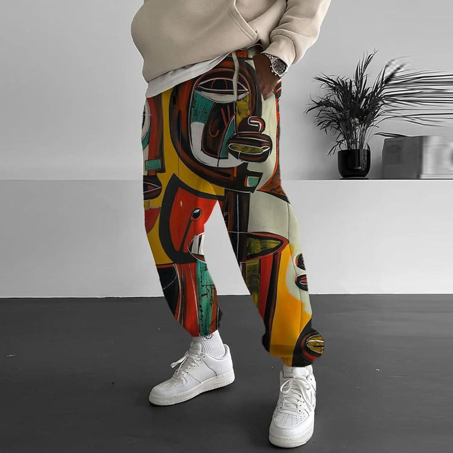 Mens Joggers Fun Print Fashion Street Feel Casual Sweatpants Baggy Elastic Waist Novelty Pant Mens Linen Pants Pants