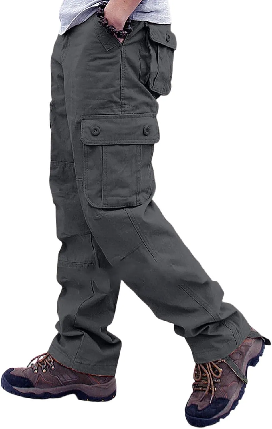 Men's Outdoor Cargo Pants Utility Elastic Waist Pockets Ripstop Relaxed Fit Tactical Pants Stretch Jogging Sweatpants