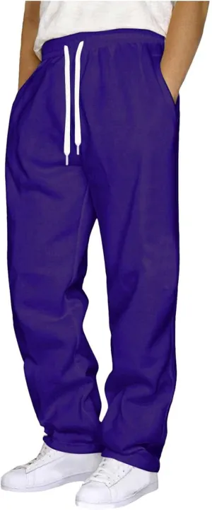 Mens Sweatpants Open Bottom Baggy Sweat Pants for Men Straight Leg Fleece Loose Fit Gym Athletic Sweatpants Pockets