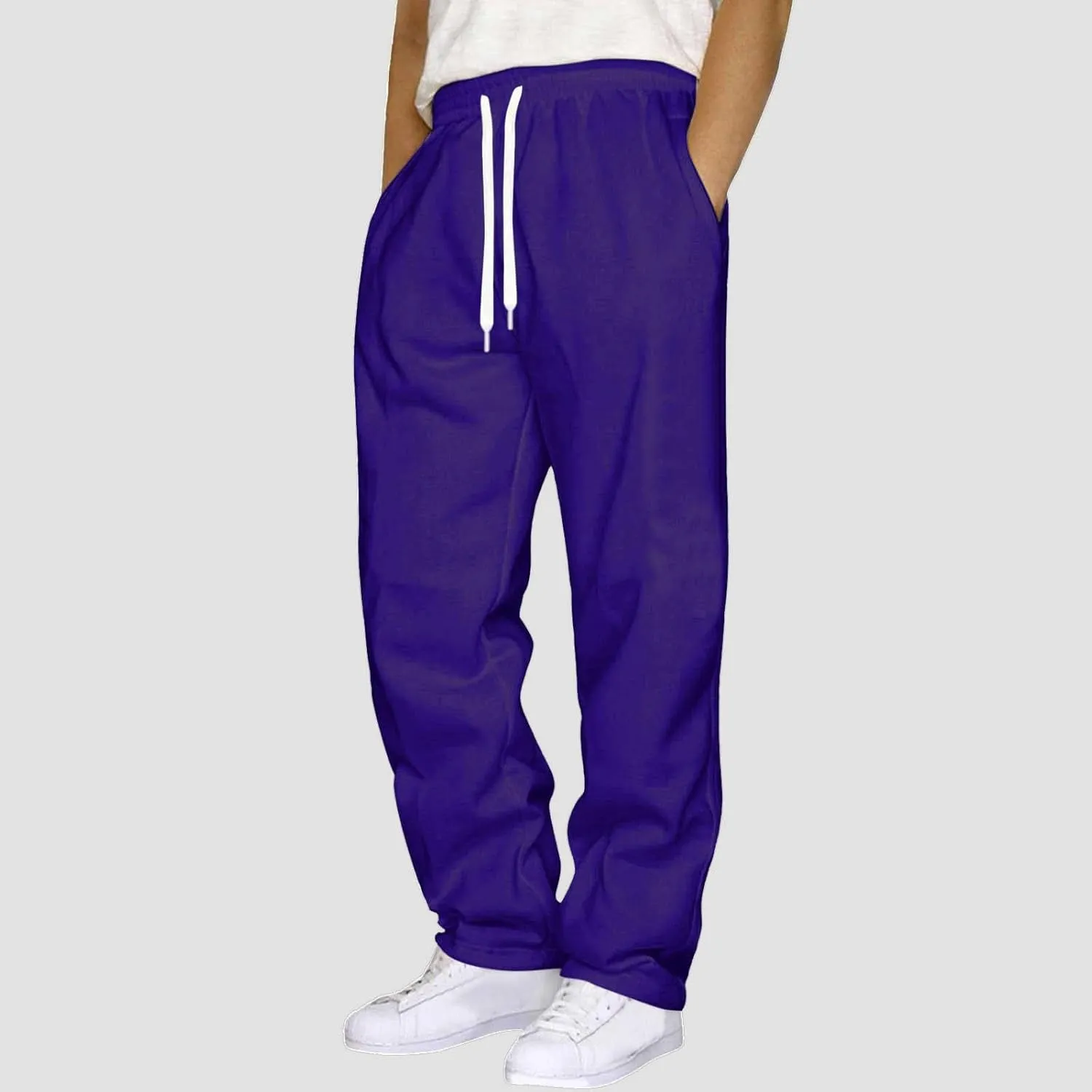 Mens Sweatpants Open Bottom Baggy Sweat Pants for Men Straight Leg Fleece Loose Fit Gym Athletic Sweatpants Pockets