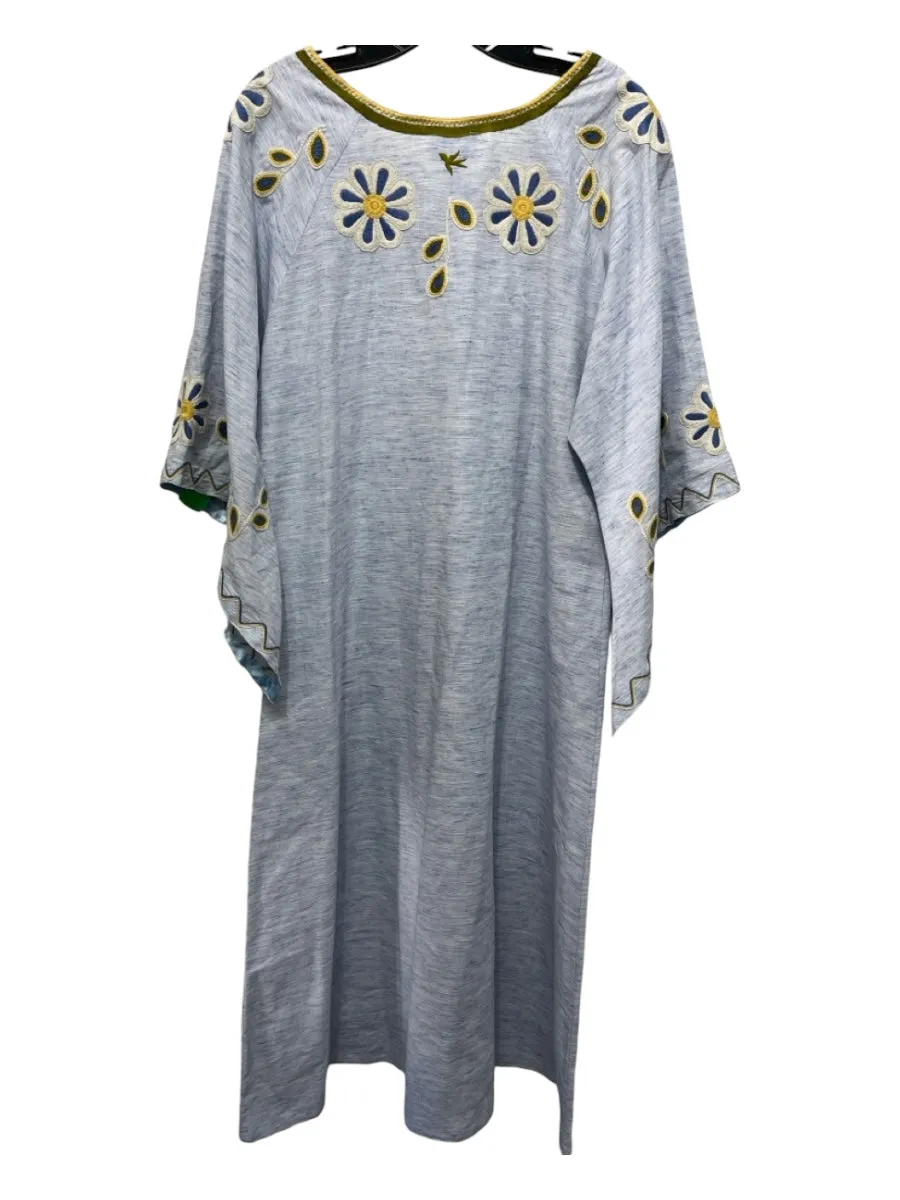 Mi Golondrina Size S Blue & Yellow Print Cotton Heathered Maxi Dress